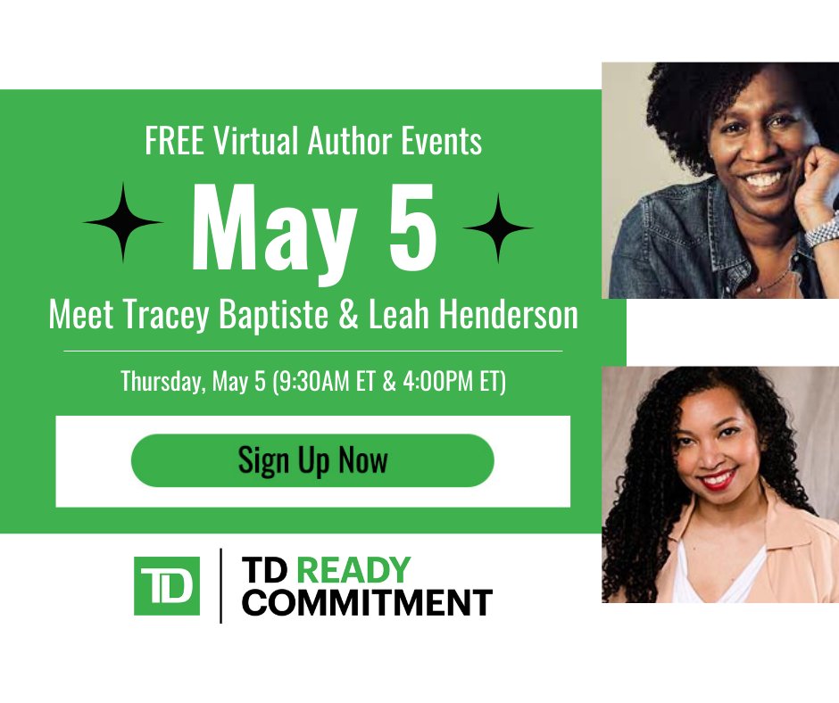 Don't miss these events! Join us on May 5 for two FREE virtual events, each featuring an incredible author: @TraceyBaptiste & @LeahsMark! They'll respond to a live Q&A w/ students & educators and discuss the importance of sharing diverse stories.​ - bit.ly/3vDAghA