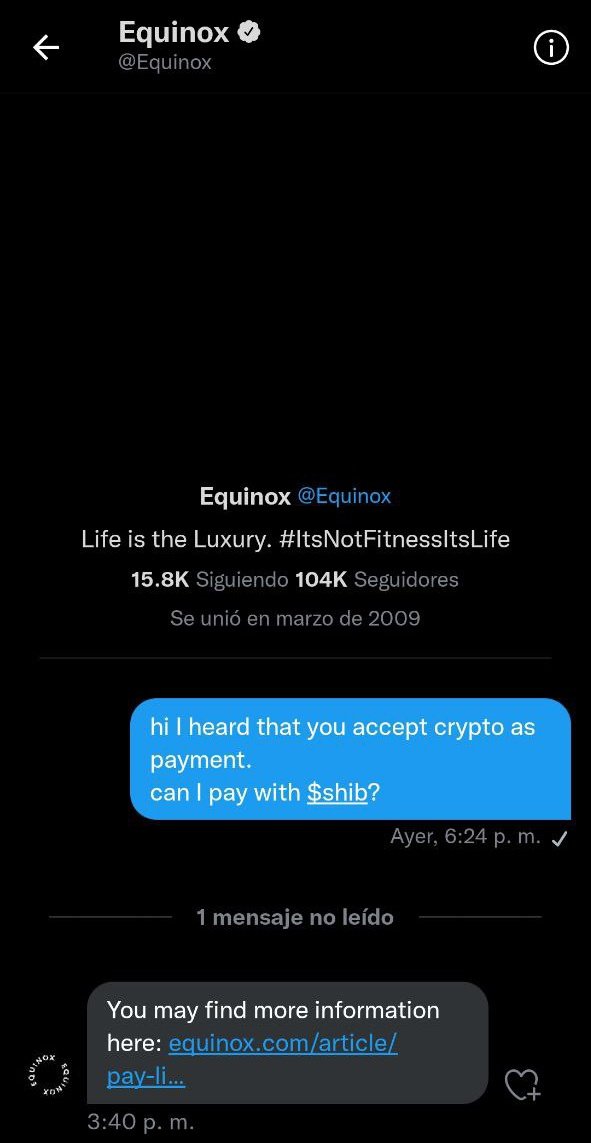 ShibaXanders's tweet photo. We have amazing information. @Equinox which is located in USA. Are accepting Shiba Inu as a payment method. You can read it in this article on their page https://t.co/qpzod4fz17
Shiba Inu It continues to expand around the world. WOOF! https://t.co/CMrjBdFzd9