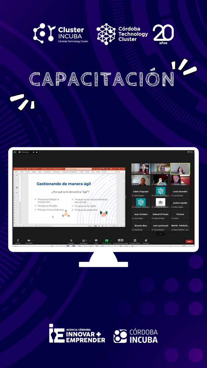 ClusterCba's tweet photo. #ClusterIncuba 
➡️ Taller sobre Lean Startup y Lean Canvas 🙌🏻🚀
📌 Equipos incubados aprenden a aplicar la #agilidad a la gestión de sus proyectos 🙌🏻🚀

@AgenciaIyE 
#EcosistemaEmprendedor #Cordoba #SectorTIC #Incubados #EquiposIncubados2022 https://t.co/T0GnxRjwwL