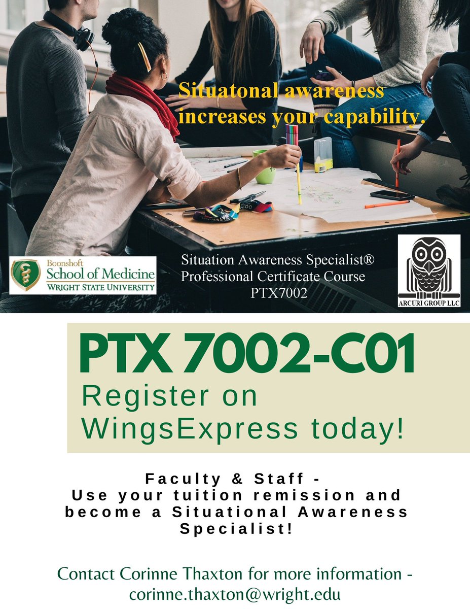 Apply today! Come study with us this summer! Earn your Arcuri Group Situational Awareness Specialist credentials. The course opens May 9th. Full lecture day on May 28th. 
#pharmtoxwrightstate #pharmtoxwrightstate
