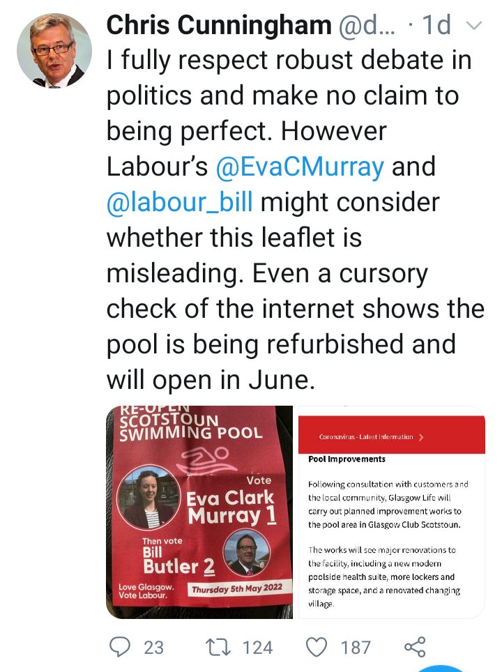 DavidTurnerSNP's tweet photo. Labour tactics this election seem to be to deliberately mislead the public with  Promises that no council has the power to deliver

As in promise to cut energy bills 

 or demand that   community  asset is 
reopened when know that its reopening after being totally refurbished https://t.co/l8Eaw48xST