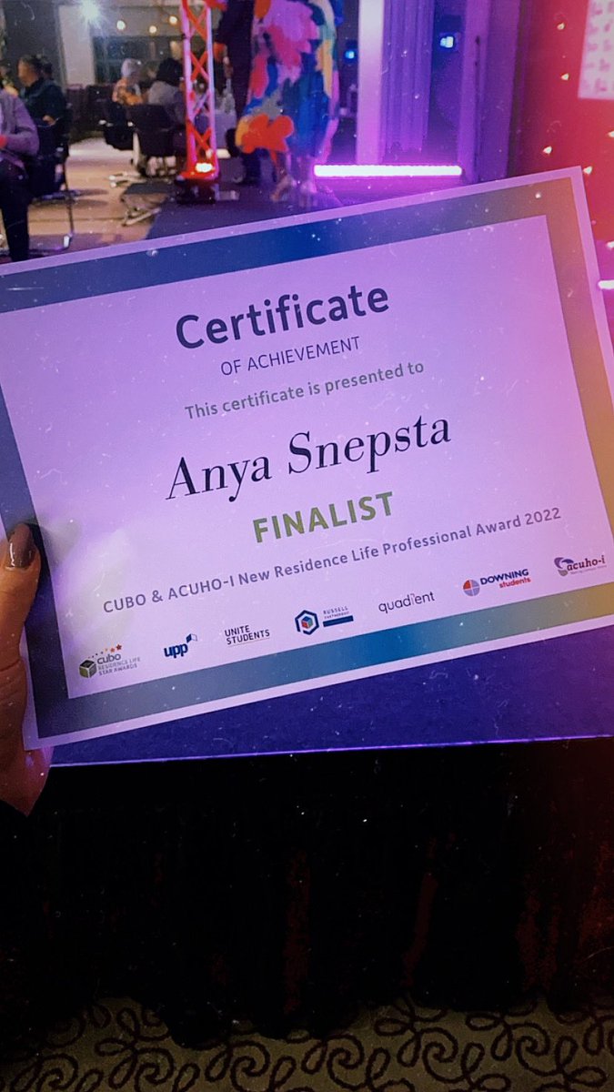 anyareslife's tweet photo. Ecstatic to have been shortlisted to the finals of CUBO &amp; Acuho-I New Residence Life Professional of the Year award. Grateful and beyond! Thank you to @CUBO_Comms #CUBOResLife https://t.co/scHaLSDKLh