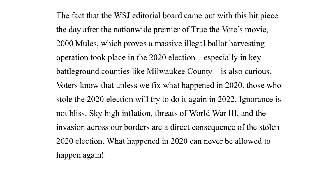 NEW!

President Donald J. Trump:

“…Voters know that unless we fix what happened in 2020, those who stole the 2020 election will try to do it again in 2022. Ignorance is not bliss. Sky high inflation, threats of World War III, and the invasion across our borders…