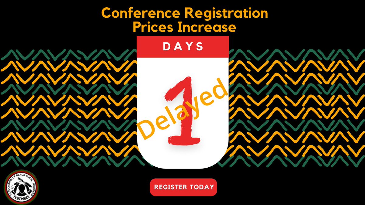 NABSWofficial's tweet photo. Good news! We've delayed the early registration deadline &amp; extended the opportunity for you to register at the lower price. Register (https://t.co/o2RGPMCXR9) as soon as possible as this extension is only available until May 12!
#nabswconference2022 #ujima #socialworkoutcomes https://t.co/mDmU4uJLuJ