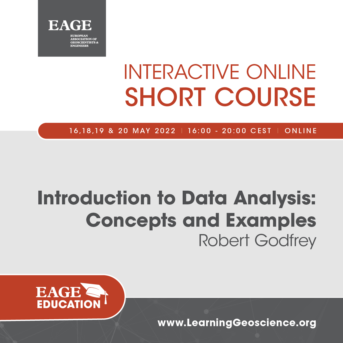 EAGE_Global's tweet photo. 🔜  Get ready for an #onlinecourse that will help you go a step ahead in geophysical data analysis! 

💻 Connect with with Dr. Robert Godfrey on 16, 18, 19 and 20 May 2022  at 16:00-20:00 CEST

Register now 👉🏻 https://t.co/ejrLIpRr3i

#onlinecourse #dataanalysis #geophysicaldata https://t.co/V1xmRDmXIA