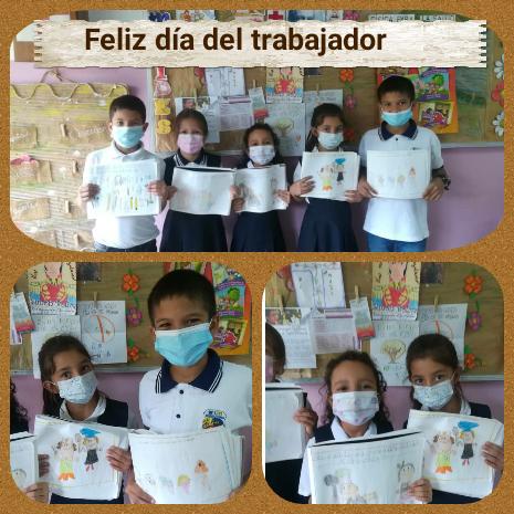 El día lunes la docente junto a sus niñas y niños de 1°-2°-3° grado realzaron el día del trabajador, a través de un dibujo elaborado por cada uno, partiendo de su creatividad.
