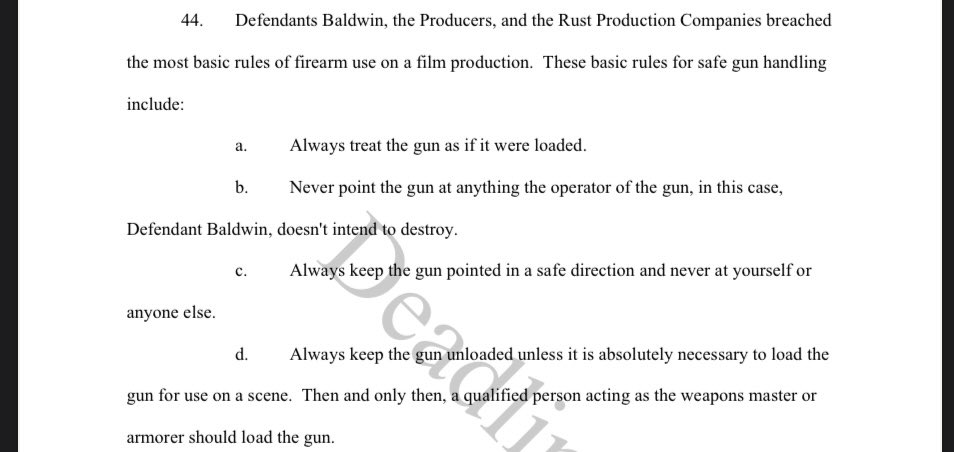 RustFiles's tweet photo. I think Alec… I mean *checks notes* Rust Death Facts - is so salty about the Hutchins Wrongful Death Lawsuit as it’s one of the legal docs that shows Baldwin to be objectively reckless (extract pictured)    1/3 https://t.co/JsyjLV1SyO