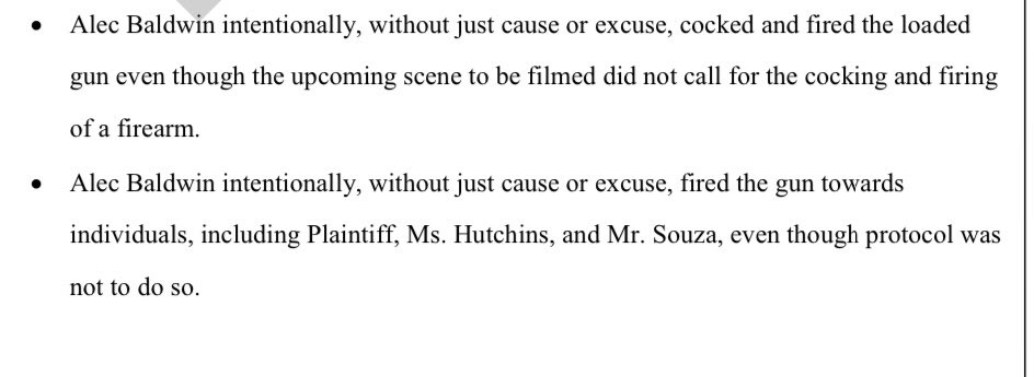 RustFiles's tweet photo. But the Hutchins lawsuit, and also the Script Supervisor Mami Mitchell’s Complaint for Damages  (pictures below) are so clear cut. The background circumstances were a mess, yep! But Alec was the quite literally where the buck stopped and this must not be ignored. 3/3 https://t.co/BSDVBHe7DT