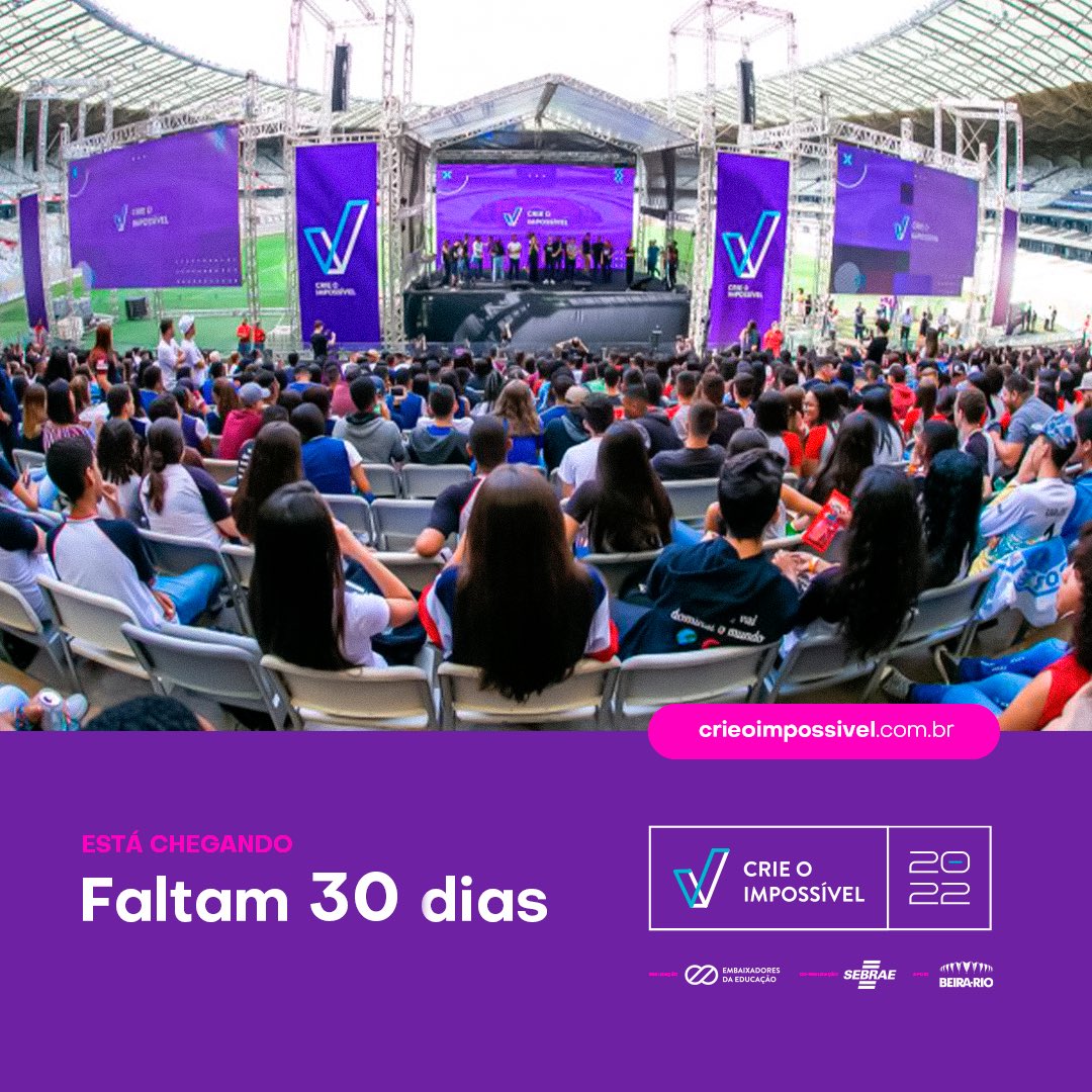 Embaixadoresedu's tweet photo. Faltam 30 dias e contando 🎉🎉🎉 para o #crieoimpossível2022

Estamos preparando uma edição memorável para vocês!!! 

As inscrições estão abertíssimas em nosso site!

🖥 https://t.co/D6w7NR3zKQ

#empreendedorismo #empreendedorismojovem #crieoimpossivel #ensinomedio https://t.co/fossSQ5JGc