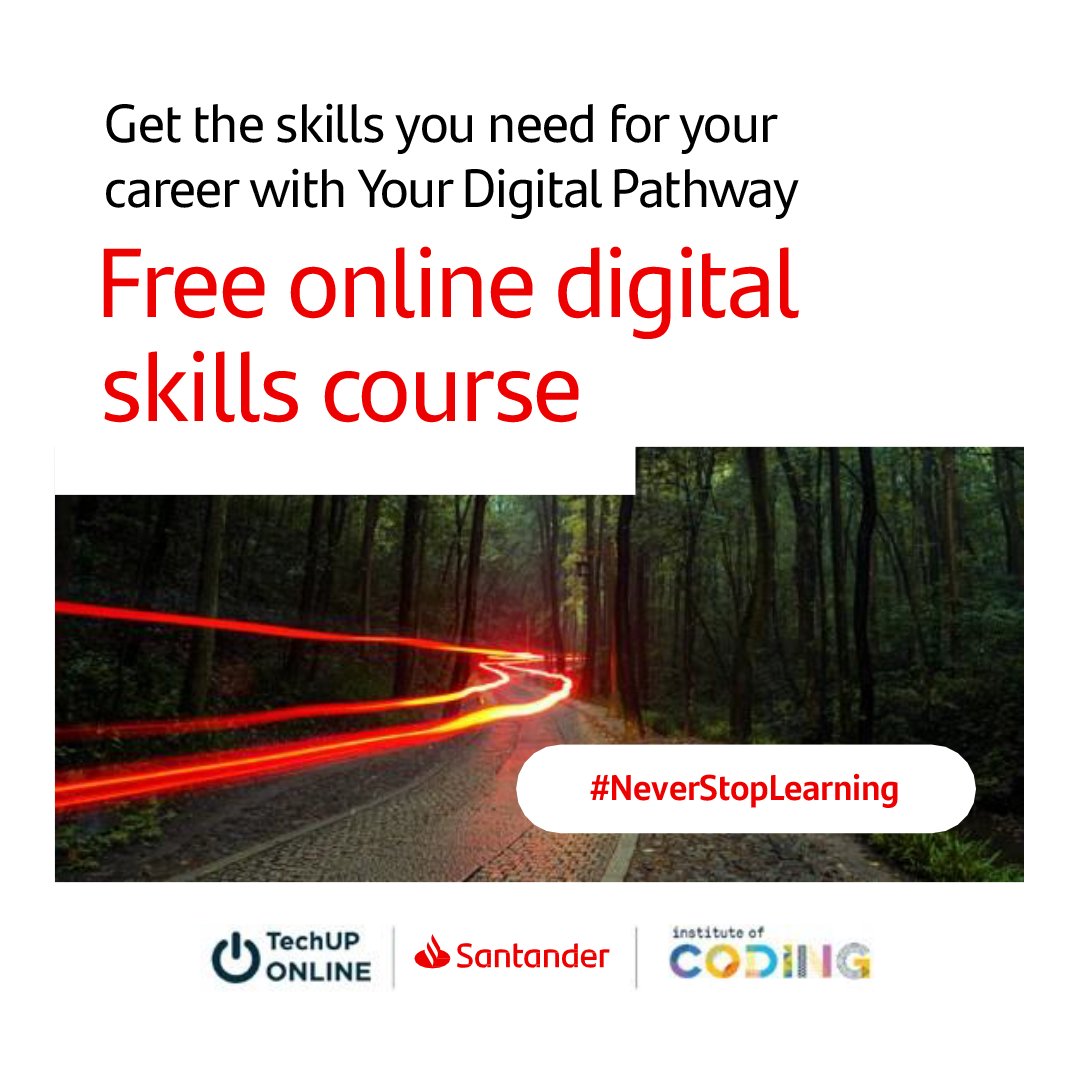 Looking for your first job?
Start building your digital skills for the workplace with Your Digital Pathway. A FREE online course provided in partnership by <a href="/IoCoding/">Institute of Coding</a> <a href="/TechUpWomen/">TechUPWomen</a> and <a href="/santanderuk/">Santander UK</a> 

Find out more: bit.ly/3DsyX95 #NeverStopLearning