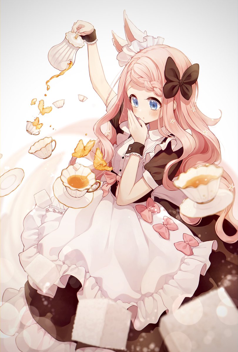 1girl animal ears solo teacup cup blue eyes maid  illustration images