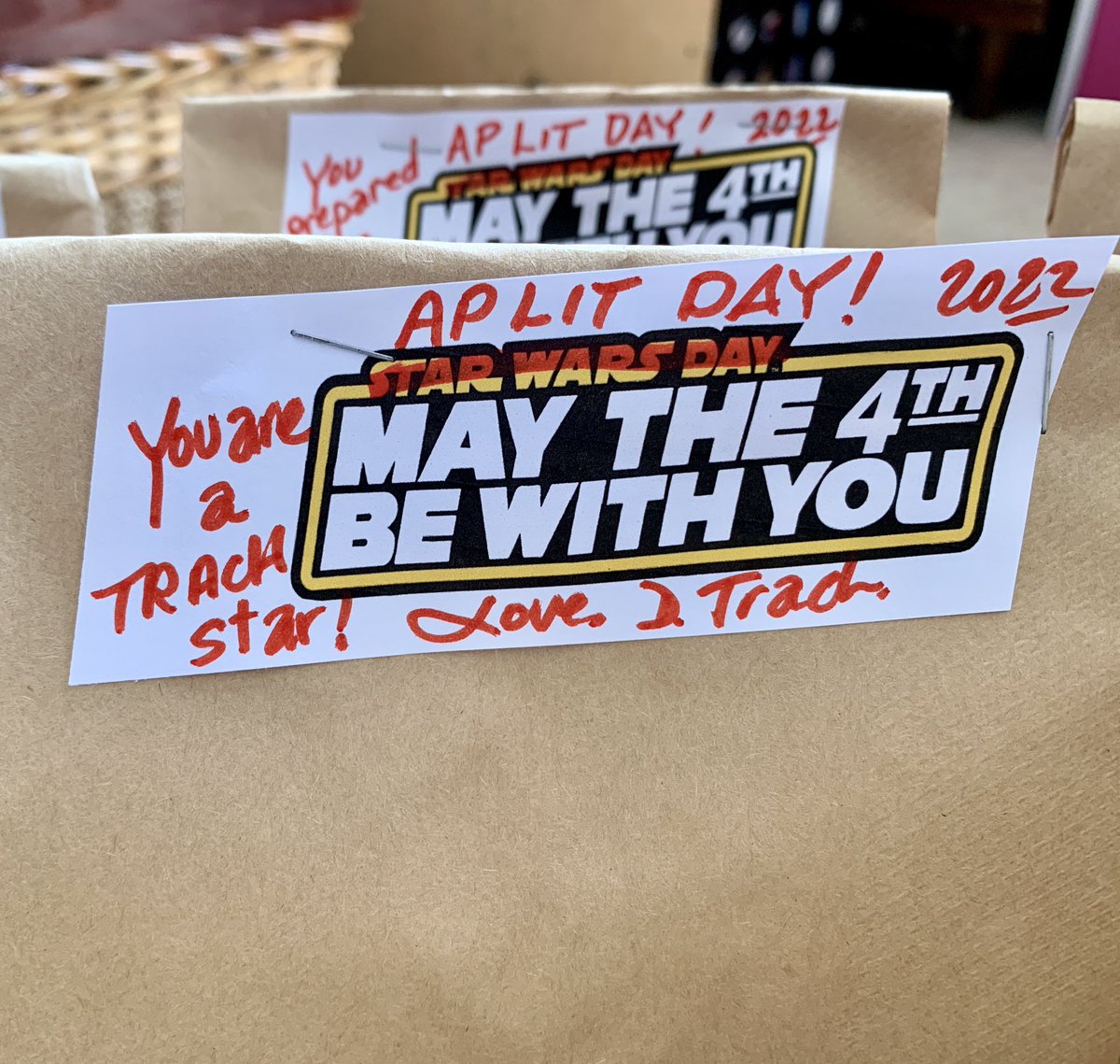 Big day for #aplit tomorrow! Good luck goodie bags! #Maythe4thBeWithYou <a href="/CarmelHS_info/">CarmelHS_info</a> <a href="/Carmelschools/">Carmel Central School District</a> <a href="/carmelhslibrary/">Carmel High School Library</a> <a href="/lpress1/">Linda Press</a>