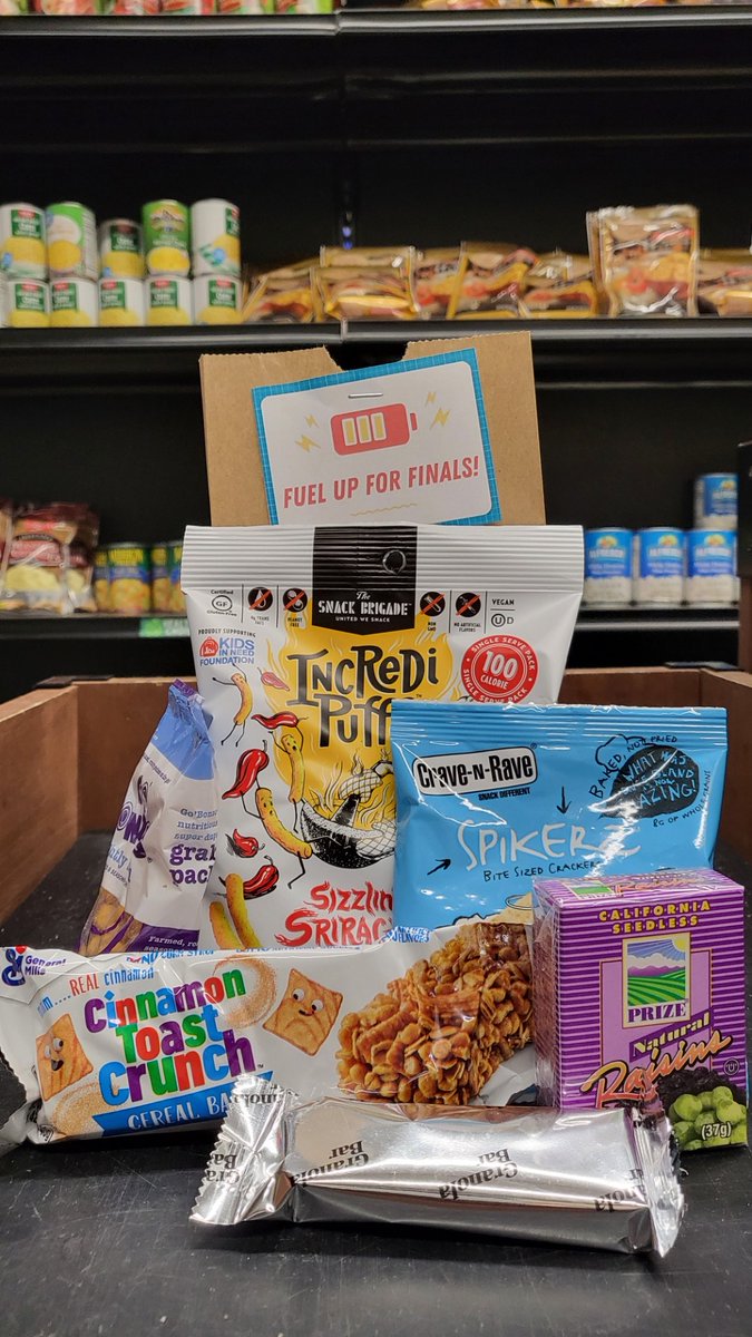 The Student Cupboard is helping to get you fueled up for finals! 

Visit our team out in front of the library beginning at noon today to pick up your very own snack pack.