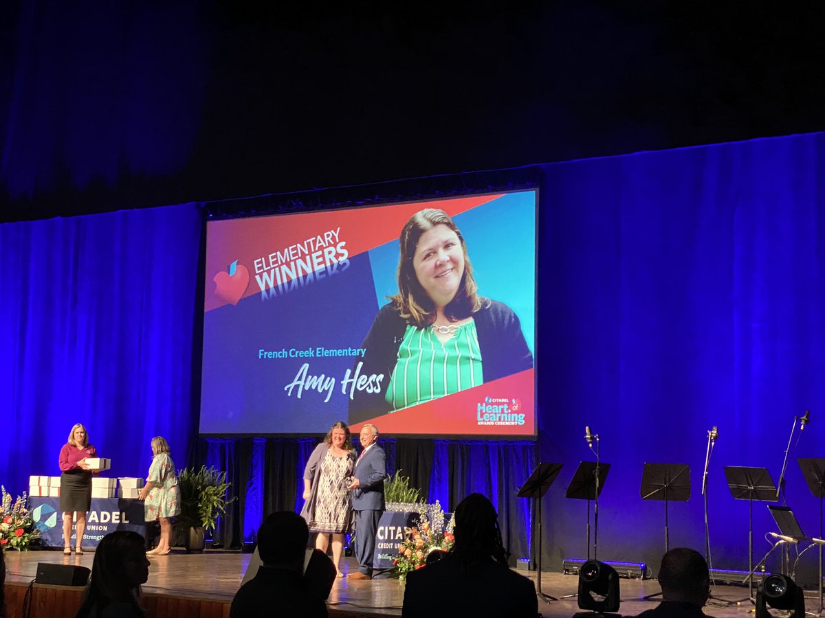 OwenJRobertsFC's tweet photo. Congratulations to Mrs. Hess for being recognized last evening at the Citadel Heart of Learning Awards banquet.  We are French Creek proud! ❤️ #WhatMakesFCSpecial #CitadelHeartofLearningAward https://t.co/Eu1mruhPZa