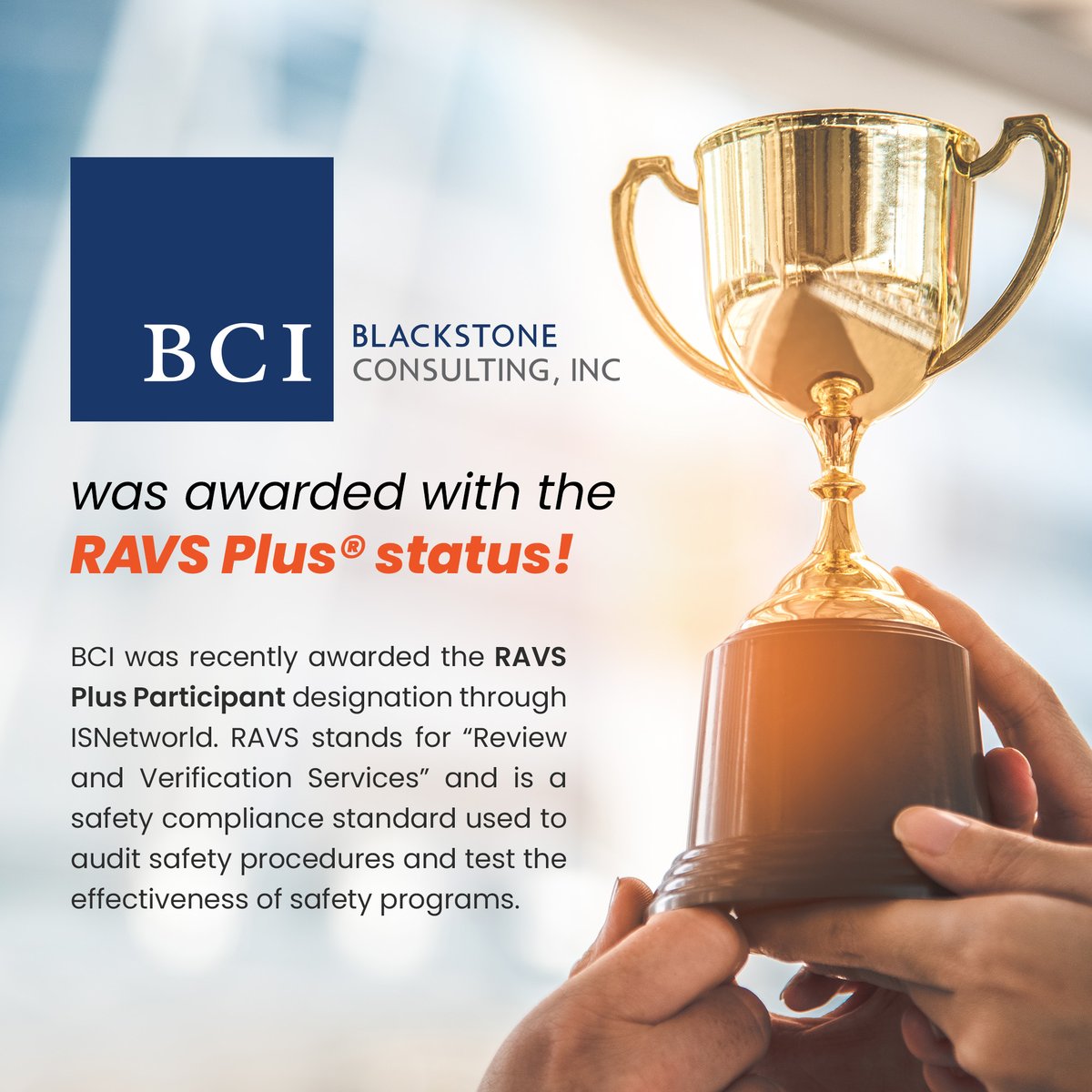 BCI was selected for an ISNetworld RAVS Plus® safety audit and successfully completed the process! The achievement not only validates BCI to current and potential customers, but also internally to the culture we build. #joinbci #awards #jobsearch #jobs #job #career #hiring