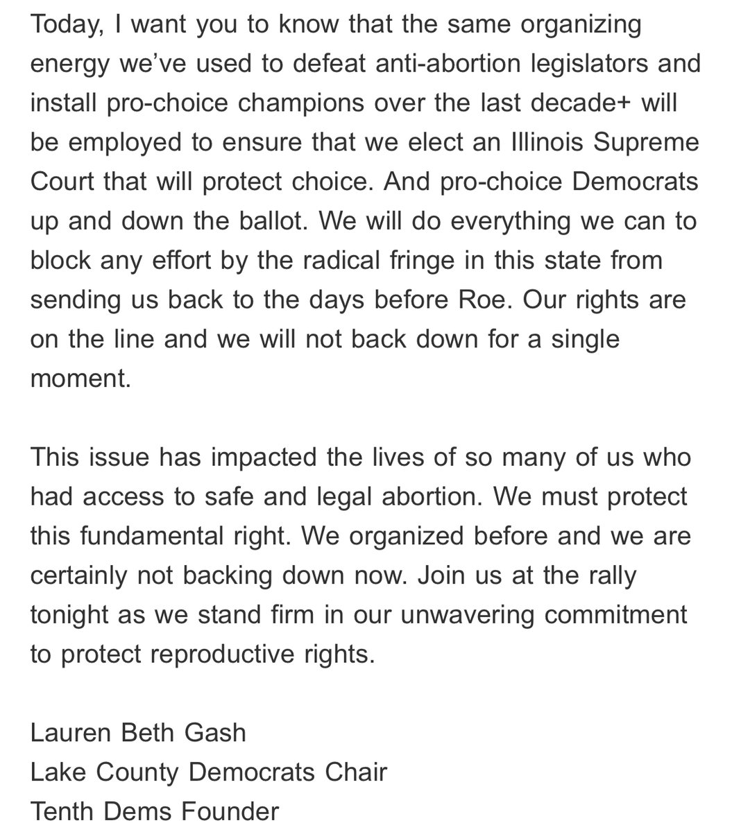 A message from Tenth Dems Founder <a href="/LaurenBethGash/">Lauren Beth Gash</a> about the Supreme Court's draft decision to eliminate essential freedoms under Roe v. Wade:

<a href="/ILDems/">İldem</a> <a href="/LakeCountyDems1/">Lake County Democrats (Illinois)</a> <a href="/ILDCCA/">IL Dem County Chairs’ Association</a>