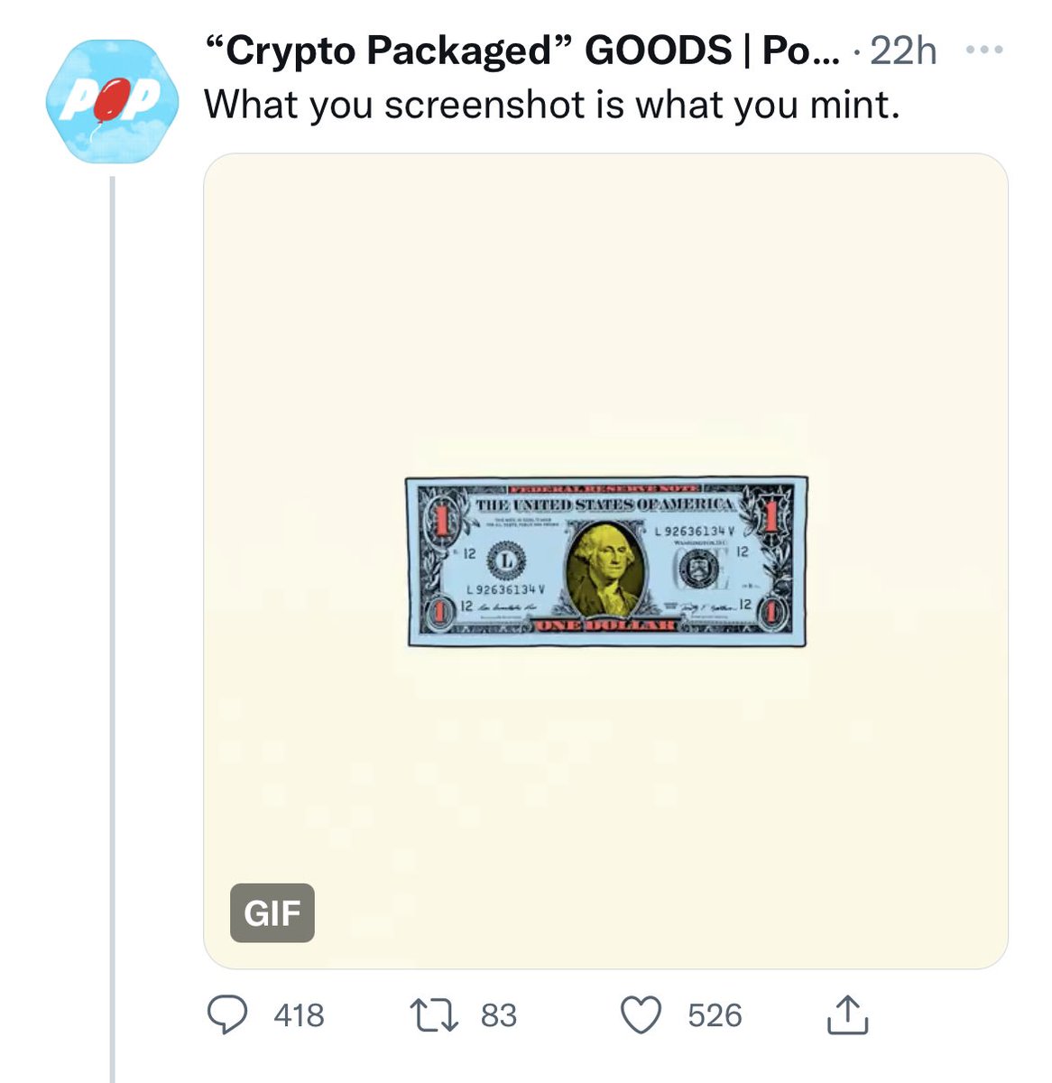 I’d totally frame this Warhol-esque dolla bill @CPGclub …..🚀💙❤️☺️