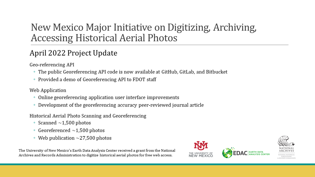 NARA Project Update: April 2022 
<a href="/UNM/">Univ. of New Mexico</a>, <a href="/NHPRC/">NHPRC</a>
  #historical #aerialphotos #NewMexico  #archives