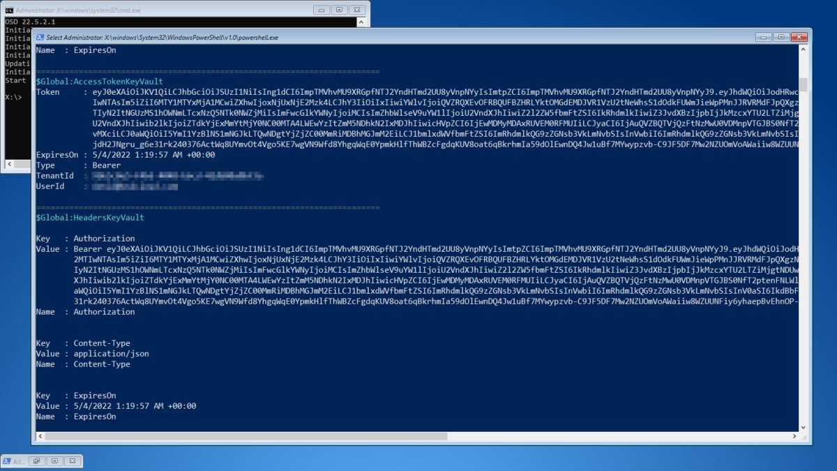 SeguraOSD's tweet photo. Yes, it seems you can connect to #Azure in #WinPE using Device Code Flow (User Auth), grab your Tokens and Headers, and get to custom Windows Images on #Azure Storage

#OSDCloud will support imaging from #Azure soon, very soon @mike_marable @gwblok #MMSMOA #OSD https://t.co/gjLWveZ4Aq