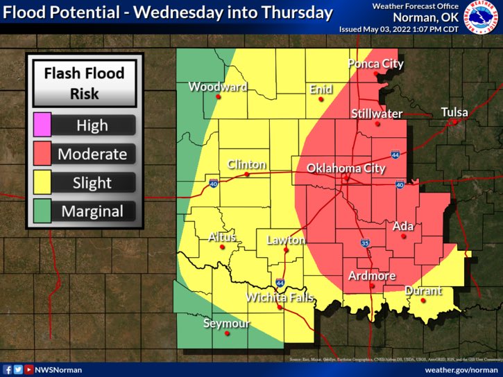 🚨SEVERE WEATHER UPDATE🚨

All modes of severe weather are possible again tomorrow 05/04/22. Hazards will include hail up to the size of baseballs, winds up to 80 mph, and tornado risk will be medium. The best chance for tornadoes will be between 3pm and 12am. #okwx #pcoem