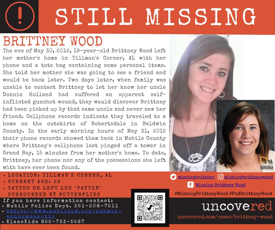 knew2126's tweet photo. #BrittneyWood &amp; #DanniellaVian, two young #Alabama mothers whose families are still searching for answers.  If you have any information about either case, please contact @MobileALPolice.   @uncovered  https://t.co/Yvyvxxnhe7 https://t.co/LTZ3m876UA https://t.co/rUzN5Al1j5
