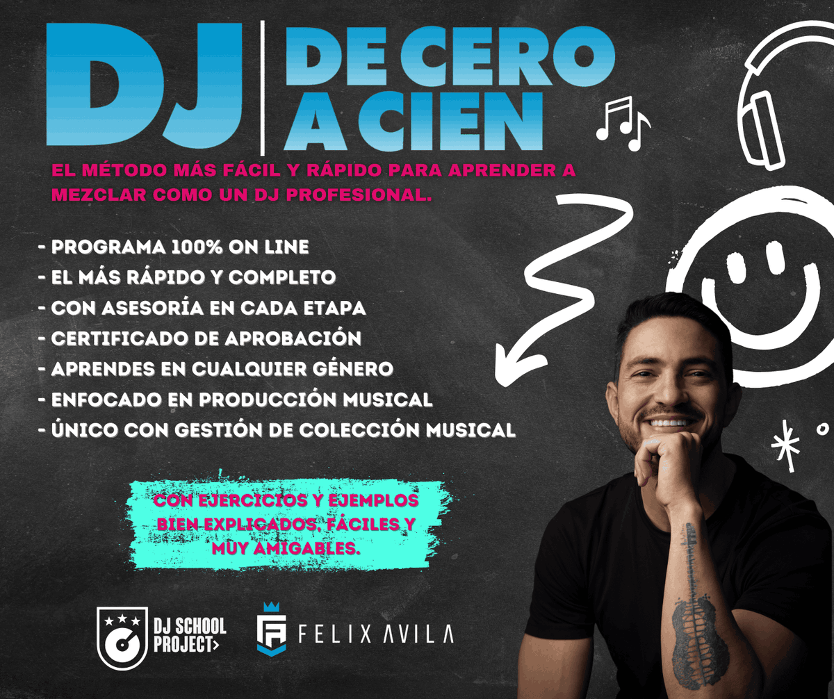 ¿Quieres convertirte en DJ y productor profesional? 🤩 <a href="/DjFelixAvila/">Félix Avila</a> creó un programa on line llamado: "DJ de cero a cien", un método fácil y rápido para aprender a mezclar y producir música.
¿Estás listo para cumplir tu sueño? 🔊🎶
Encuéntralo aquí: majom.link/dj-cero-a-cien…