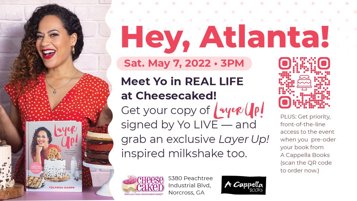 Yolanda Gampp (@yolanda_gampp) on Twitter photo I’m signing my freshly baked book Layer Up! At Cheescaked in Altlanta this Saturday, May 7th at 3:00pm. Come join me!!! <a href="/GetCheeseCaked/">CheeseCaked</a> @acappellabooks I’m signing my freshly baked book Layer Up! At Cheescaked in Altlanta this Saturday, May 7th at 3:00pm. Come join me!!! <a href="/GetCheeseCaked/">CheeseCaked</a> @acappellabooks