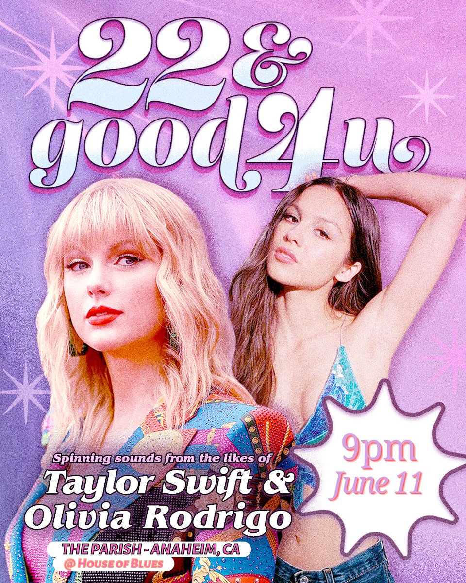 ON SALE NOW: 22 & good 4 u on June 11 💜 Join us at The Parish for a dance party for lovers of Taylor Swift and Olivia Rodrigo, playing music from the likes of both artists all night long! 🎫: bit.ly/3w2Xpu5