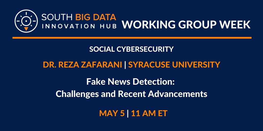SouthBigDataHub's tweet photo. It's Working Group Week! Our #SocialCybersecurity; #DataSharing + #Cyberinfrastructure; + #Education + #Workforce WGs will be meeting this week.

We'll post the links here on Thursday + Friday, so everyone can tune in!

@SyracuseU @Morehouse @ubaltmain https://t.co/jNQvEV539s