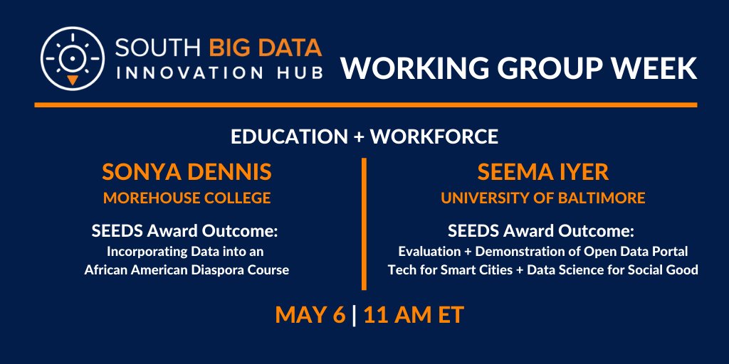 SouthBigDataHub's tweet photo. It's Working Group Week! Our #SocialCybersecurity; #DataSharing + #Cyberinfrastructure; + #Education + #Workforce WGs will be meeting this week.

We'll post the links here on Thursday + Friday, so everyone can tune in!

@SyracuseU @Morehouse @ubaltmain https://t.co/jNQvEV539s