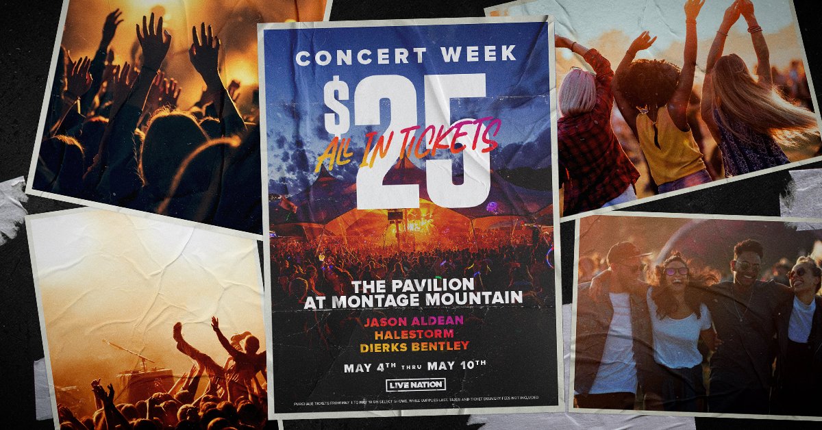 #ConcertWeek is here! Get $25 all-in tickets* to select shows at Pavilion at Montage & more! Get your $25 tickets now through May 10th right here: livemu.sc/3FrBoK5 *Available while supplies last
