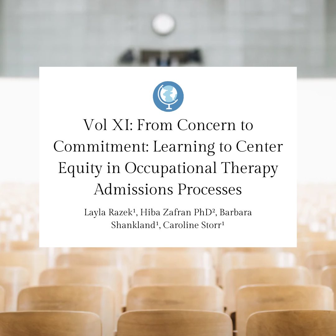 The last article from the upcoming 2022 Spring Edition! 

From Concern to Commitment: Learning to Center Equity in Occupational Therapy Admissions Processes by Layla Razek, Hiba Zafran PhD, Barbara Shankland, Caroline Storr

Find the link here : mghjournal.com/2022/04/25/vol…