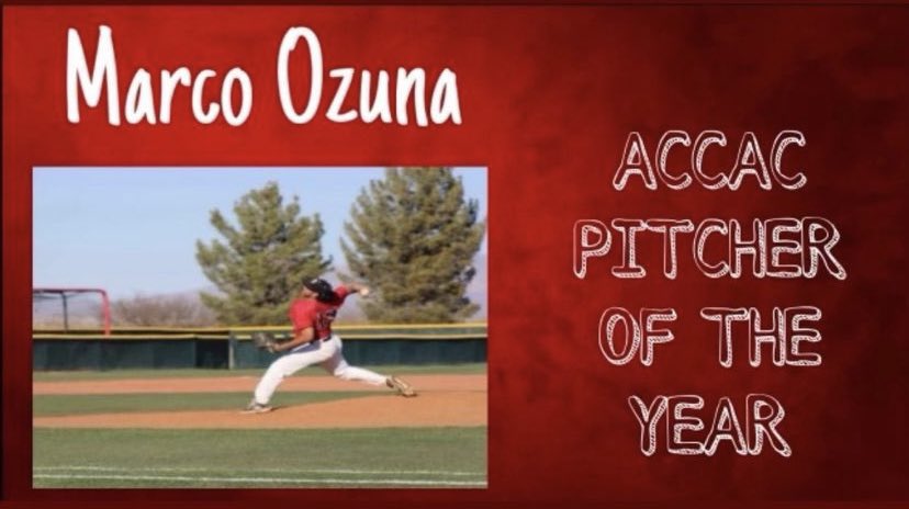 Congrats to #FormerSpartan Marco Ozuna on being named @accac_sports Pitcher of the Year! @BaseballCochise #SpartanNation #VistaBoys #ApacheWay @ozunababbby