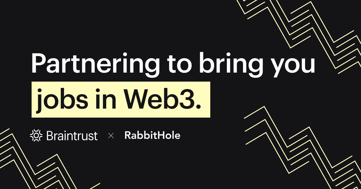 rabbithole_gg's tweet image. We're excited to partner with Braintrust to help people find jobs in web3, streamlining the hiring process with on-chain credentials

Join us Thursday for a discussion with @gabelunao of @usebraintrust to explore how we're changing the future of work

👇Set a reminder below👇