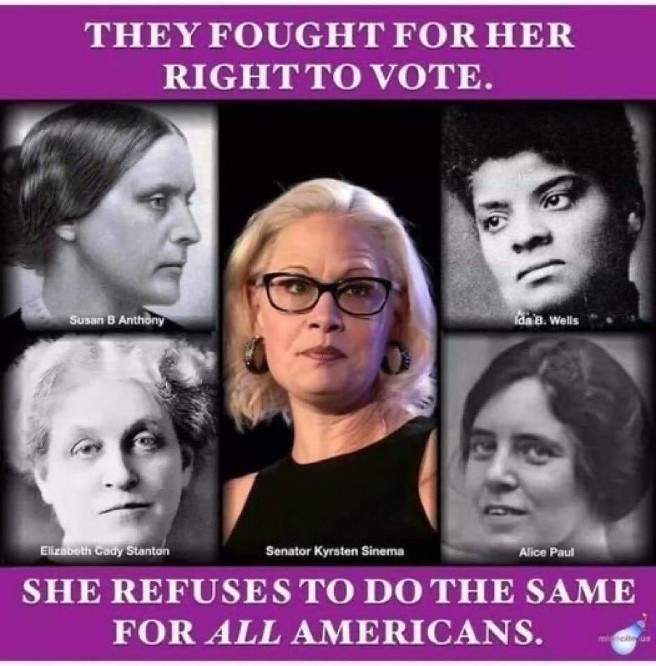 JKsbak's tweet photo. @SenatorSinema Really? If you’d done anything to protect women-or the vote-it might be believable. 

End the filibuster and maybe you can somewhat redeem yourself. Otherwise, just STFU and get out of our way! #OneV #DemVoice1 #ResistanceUnited https://t.co/EtG5jGoZUX