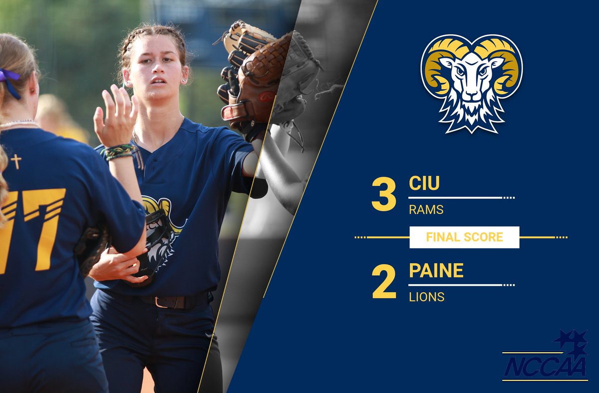 CIURams's tweet photo. 🥎FINAL SCORE🥎

@CIUSoftball advances to the semifinals of the @TheNCCAA South Region Tournament with a 3-2 win over Paine College (Ga.)! #ChargeOn https://t.co/LdyBcvNedf