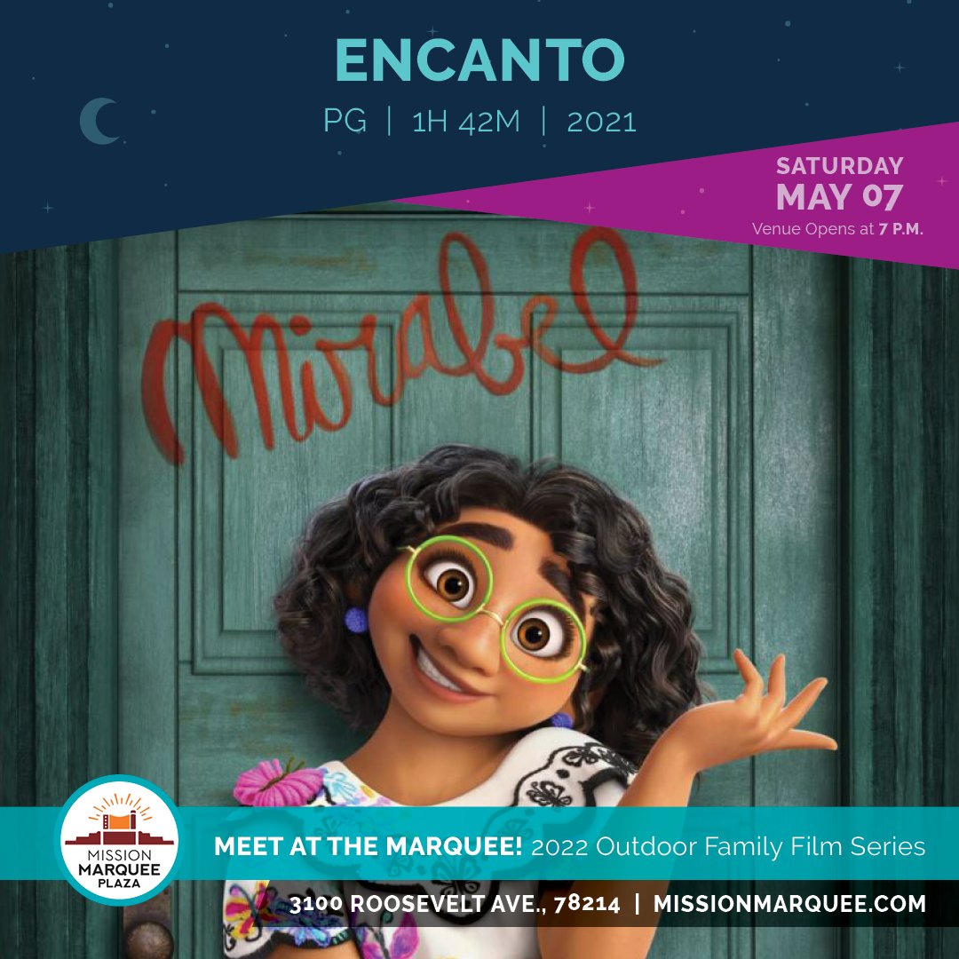 Get ready, San Antonio! Our 2022 #missionmarqueeplaza Outdoor Film Series starts on May 7. Join our celebration of Colombian culture, in honor of "Encanto," with traditional dance, music and foods. Opens at 7 p.m. Bring lawn chairs, blankets, and picnics. missionmarquee.com