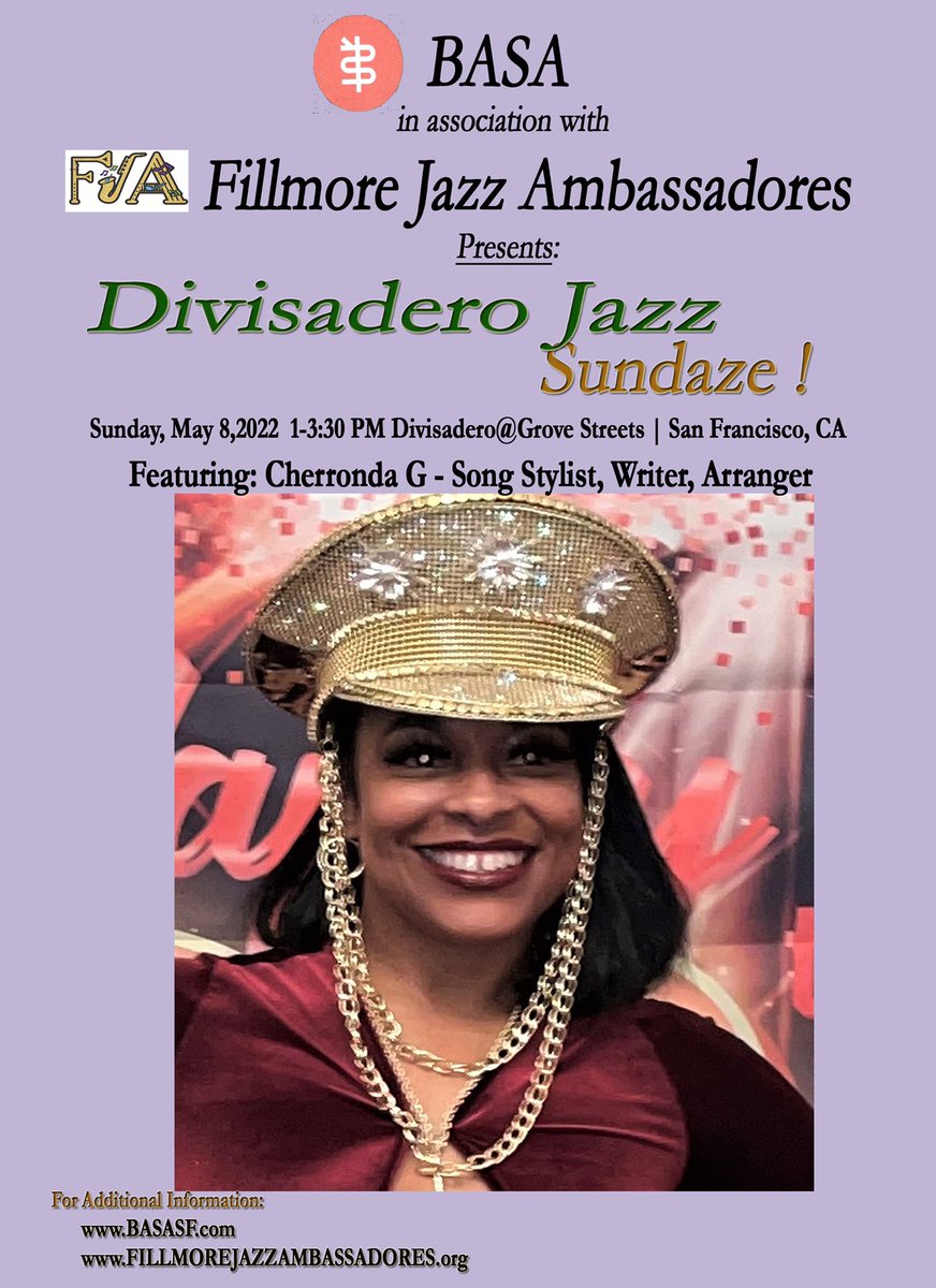 Mark your calendars! Celebrate Mother’s Day by bringing Mom to this free jazz concert with FJA &amp; Cherronda G! 

#fja #fjambassadors #basa #bayareajazz #sfjazz #freeinsanfran #freeinsf