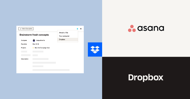 Dropbox's tweet photo. Streamline project workflow management with Dropbox + @Asana. https://t.co/eIE5otDSW0
✅ Assign and collaborate on Dropbox files in Asana
✅ Attach Dropbox files to tasks you’re tracking
✅ Files updated in Dropbox are automatically updated in Asana