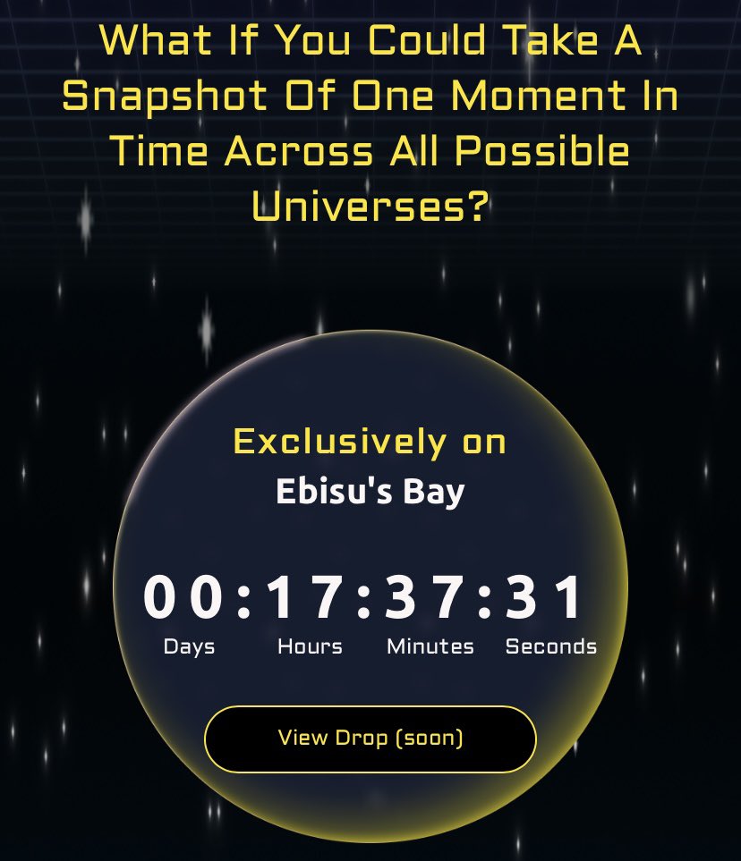 17 hours until our drop on <a href="/EbisusBay/">Ebisu's Bay | GameFi - NFT Market - DEX</a> 

Make sure to take a look at our website to find all the information needed prior to mint. selfiesofthemultiverse.com

May the 4th be with you 🙌