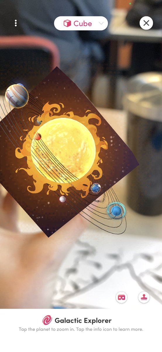 In my Technologies of Instruction class, we used a platform called Merge Explorer! Merge Explorer allows teachers to use VR in the classroom by simply scanning the merge cube! Here is a photo of what I saw after scanning the cube! Have you used this before?