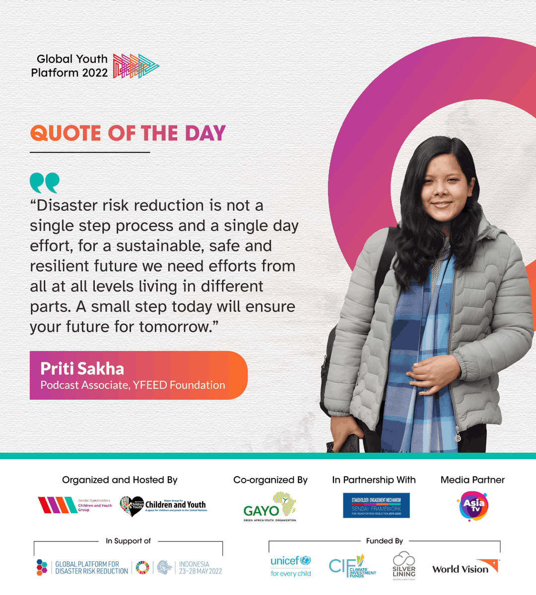 Youth4_Sendai's tweet photo. Let us take one step towards disaster risk reduction. Join the virtual youth forum 'Global Youth Platform for Resilience and Climate Action 2022' .
#RisktoResilience #GPDRR2022 #Action4Transformation
#ChildrenandYouth4Resilience #Youth4Sendai #Youth4Climate
#Youth4SDGs https://t.co/LgNrBnm1YI