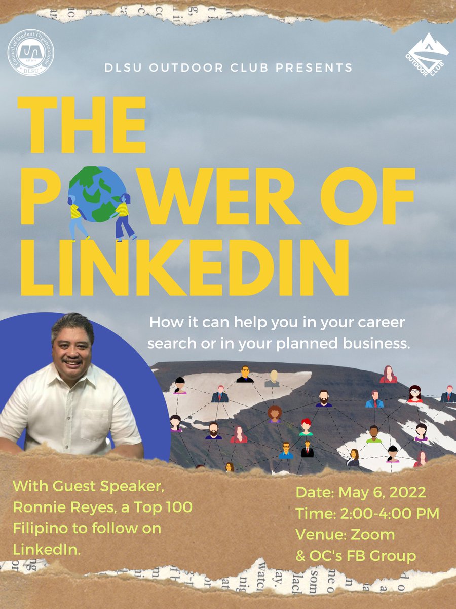 DLSUOutdoorClub's tweet photo. Pre-register now!
https://t.co/PL0JPaaa8U

Are you already planning to search for your internship? Have you decided on how to get your dream job? DLSU Outdoor Club presents to you, “The Power of Linkedin: How it can help you in your career search or in your planned business.” https://t.co/OQMVh5IePy
