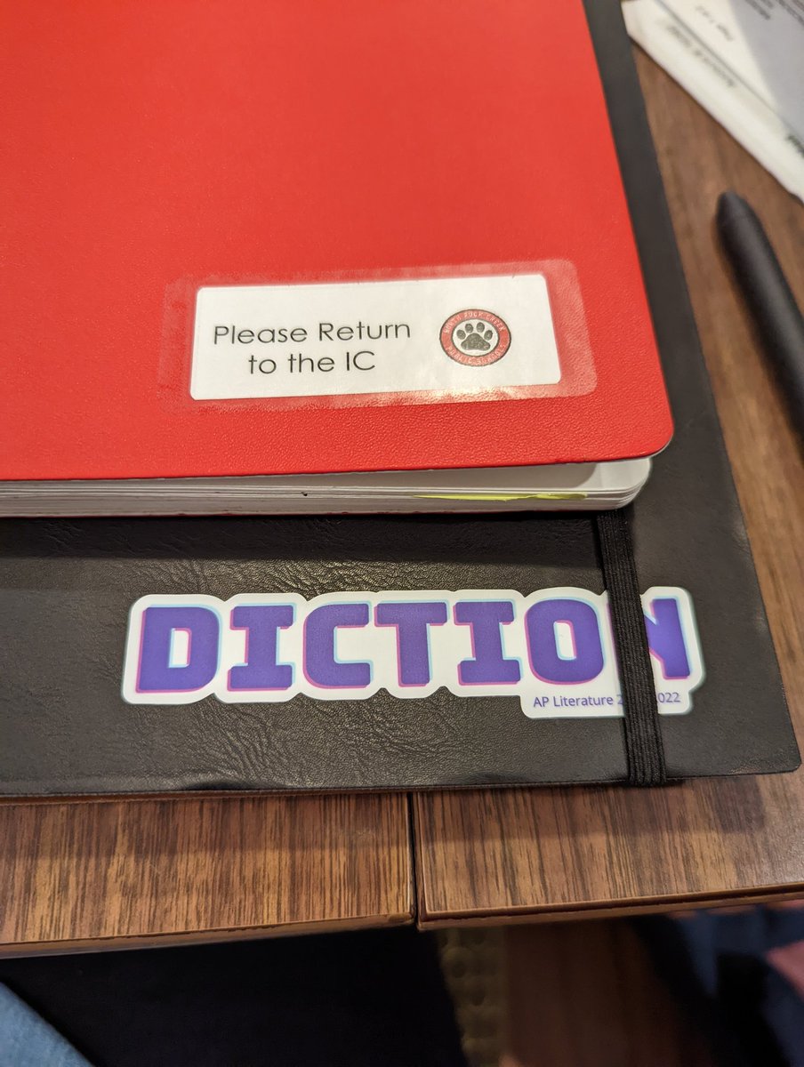 MrsMacintheMid's tweet photo. The old and the new.
Red: this year's notebook with a sticker from today because things seem to grow legs in the IC...
Black: next year's planner with a sticker from this year's AP Lit (the planner is out because today I had to schedule 2022 hoco and 2023 spring spirit week 💀) https://t.co/KzIzA946BU