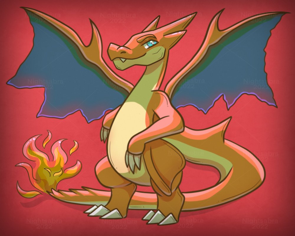Nightsabra's tweet photo. ✨Drew up a Charizard for Akurah! Pretty proud of how this came out, but gosh it's hard to draw Charizard in a unique pose!

❓Who's your favorite Pokemon?
#CharizardY #CharizardArt #Pokemon #PokemonArt #CharizardYArt #CharizardFanart https://t.co/5jkXDf7qKy