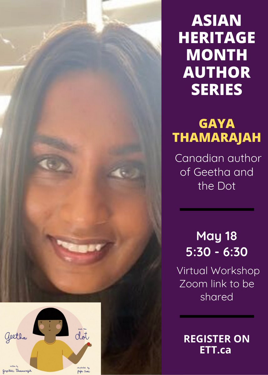 MsABahri's tweet photo. The @ElemTeachersTO ARESJ committee is proud to present the following:

Asian Heritage Month Author Series on May 11, 18 and 25 from 5:30 to 6:30.

Link to register with limited spots: https://t.co/ysJaLpv27R

@SajidahWrites @GayaTharmarajah #michellewang https://t.co/XdnikqJRLY