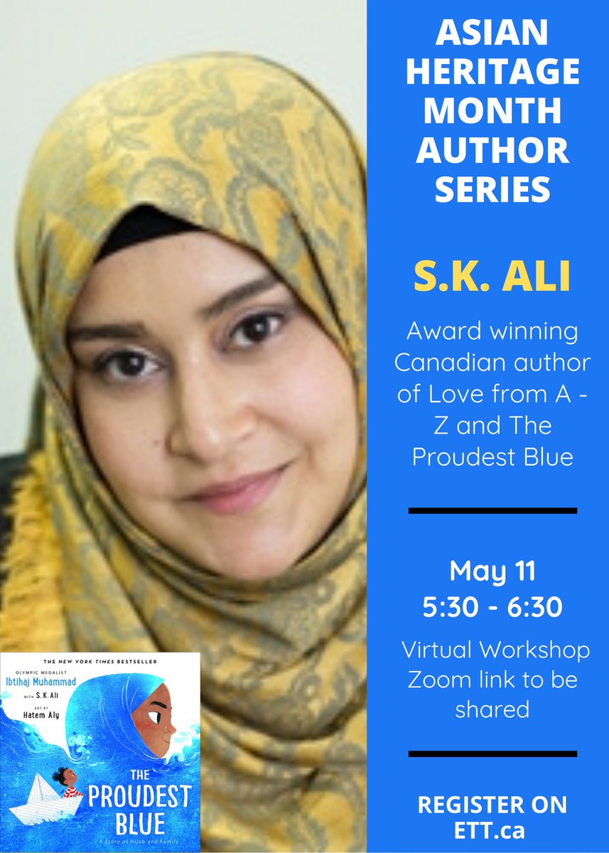 MsABahri's tweet photo. The @ElemTeachersTO ARESJ committee is proud to present the following:

Asian Heritage Month Author Series on May 11, 18 and 25 from 5:30 to 6:30.

Link to register with limited spots: https://t.co/ysJaLpv27R

@SajidahWrites @GayaTharmarajah #michellewang https://t.co/XdnikqJRLY