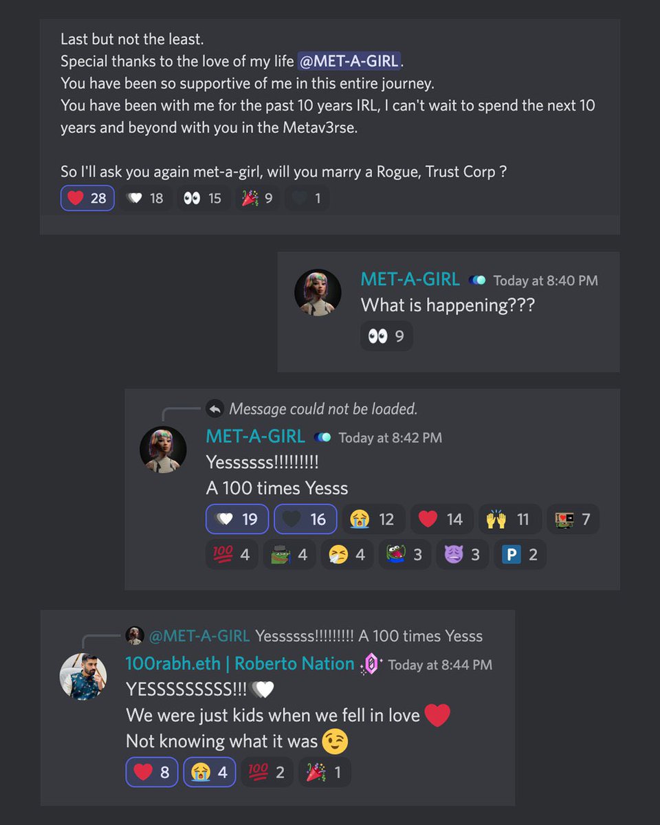 I just witnessed a proposal in the <a href="/themetav3rse/">Metav3rse</a> general-chat. It’s possible. NFT miracles exist.