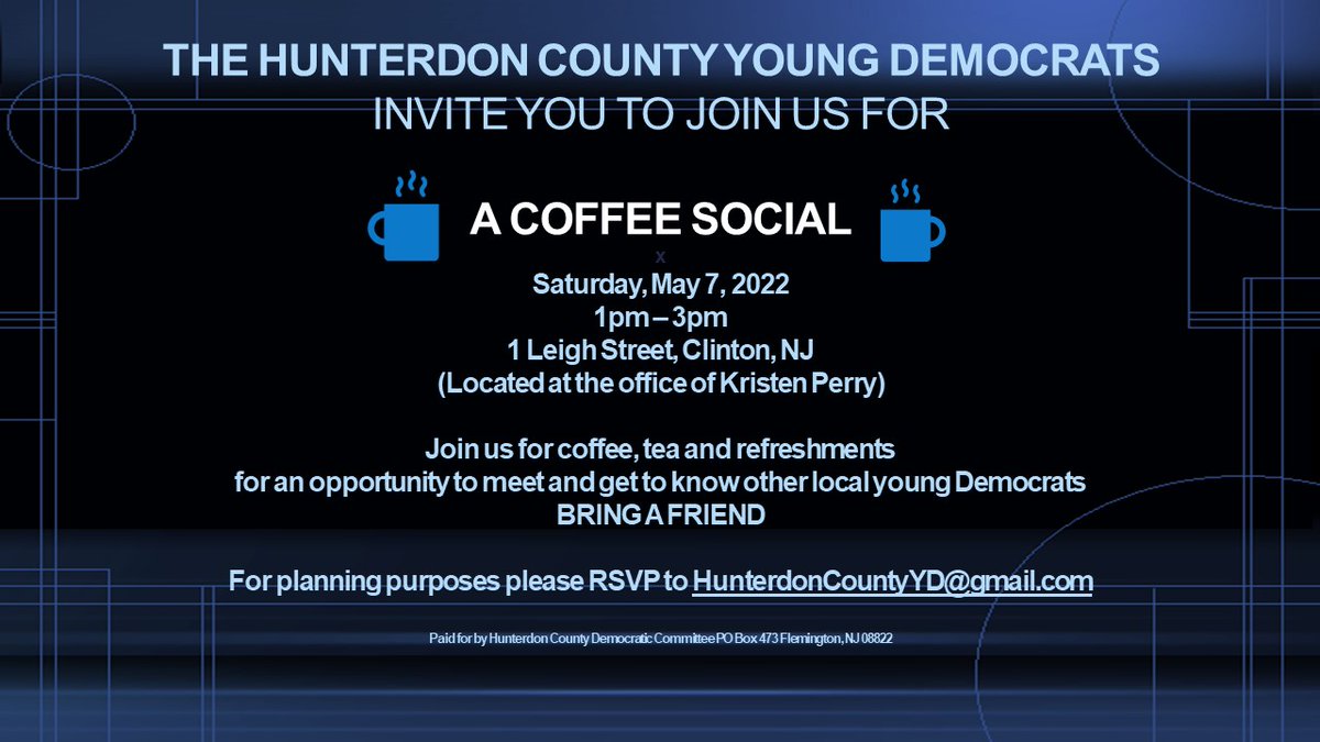 YoungDems_HCYD's tweet photo. Get to know other local young Democrats at our Coffee Social this Saturday 5/7 from 1pm-3pm   Bring a Friend https://t.co/VWbv0mFHDq