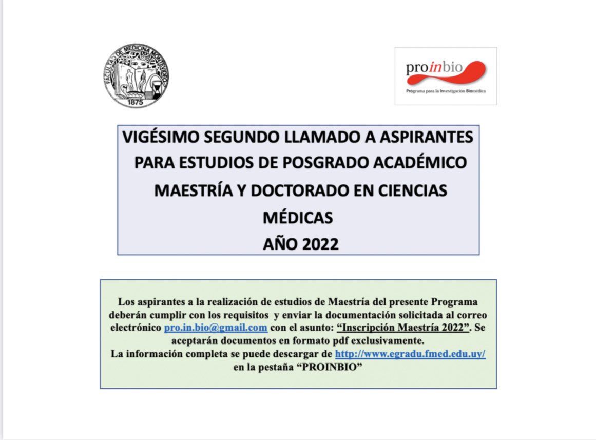 Se viene la convocatoria a interesados para ingresar al programa de Maestrías Proinbio. Esperamos sus propuestas!!!!